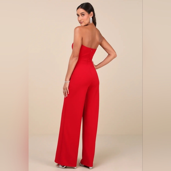 Lulus Lavish Muse Red Rhinestone Strapless Jumpsuit S Wedding Party Prom Evening - Picture 5 of 10